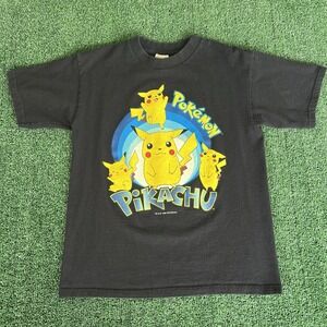 VTG 1999 Womens Nintendo Pokémon Pikachu Anime Cartoon Black Baby T-Shirt Medium